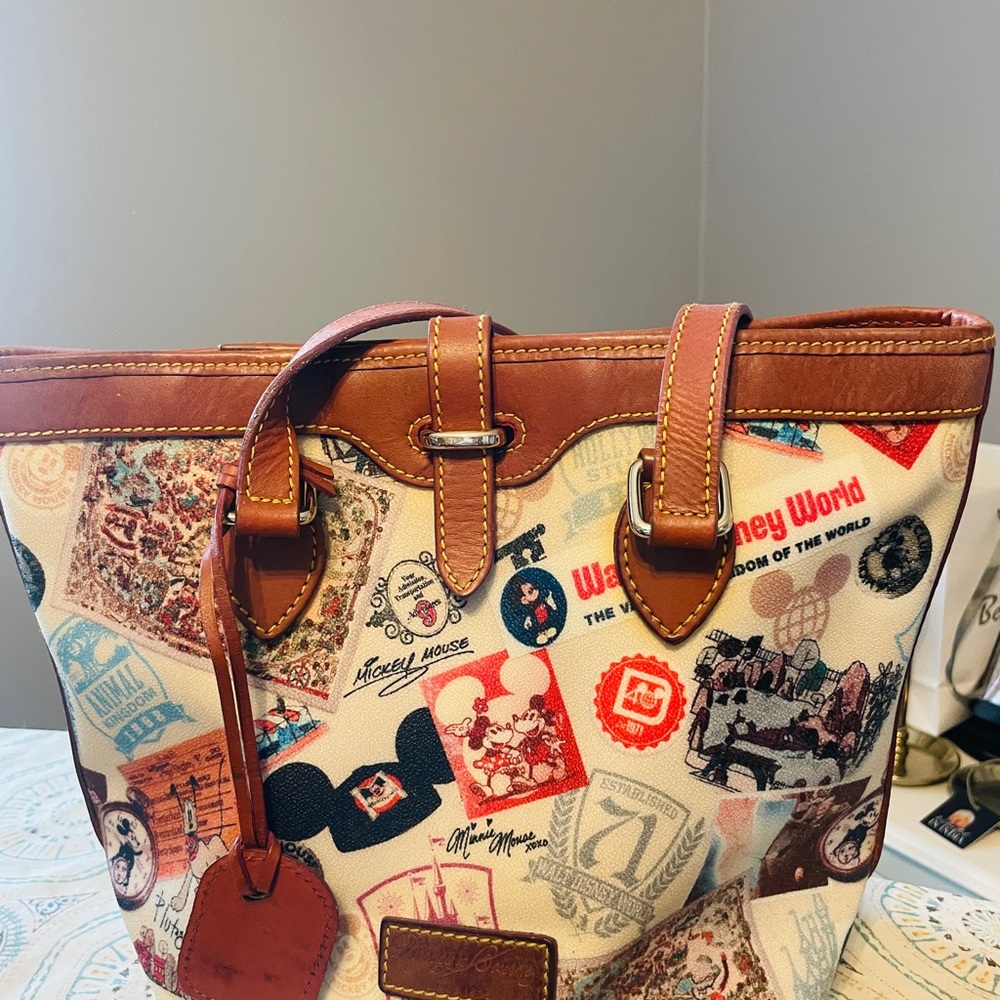 Dooney & Bourke Tan Leather-Trimmed Patchwork Tote 40th Disneyworld Anniversary